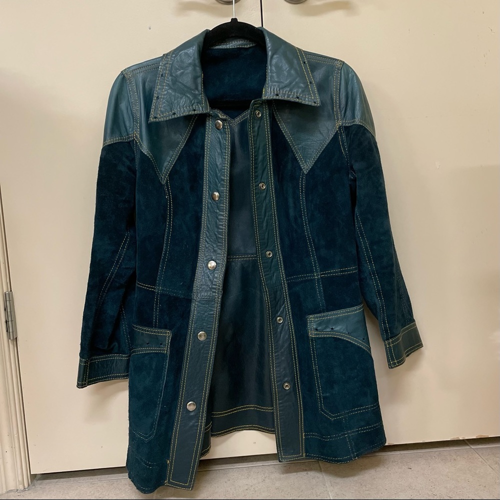 Vintage blue leather/suede patchwork blazer